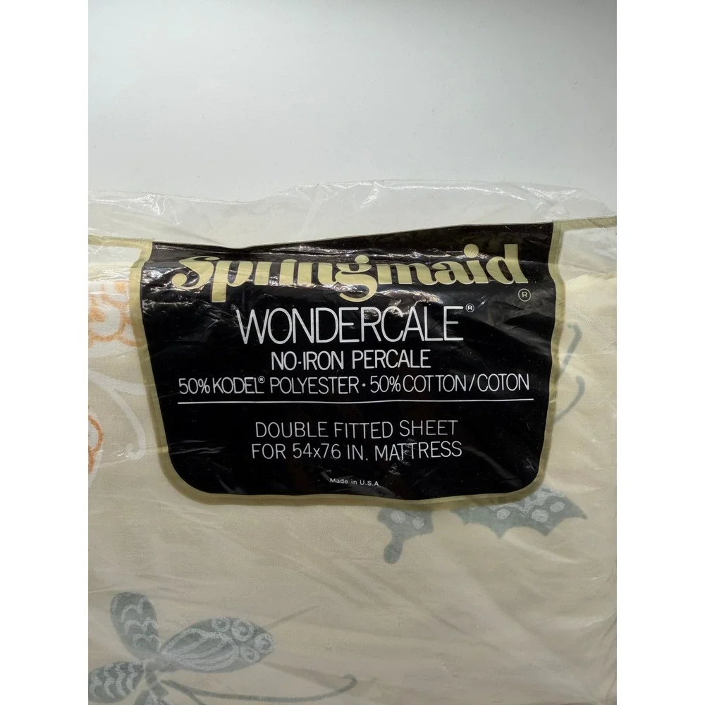 Springmaid Wondercale‎ Kabuki Double Fitted Sheet Vintage Bamboo Butterfly Cream